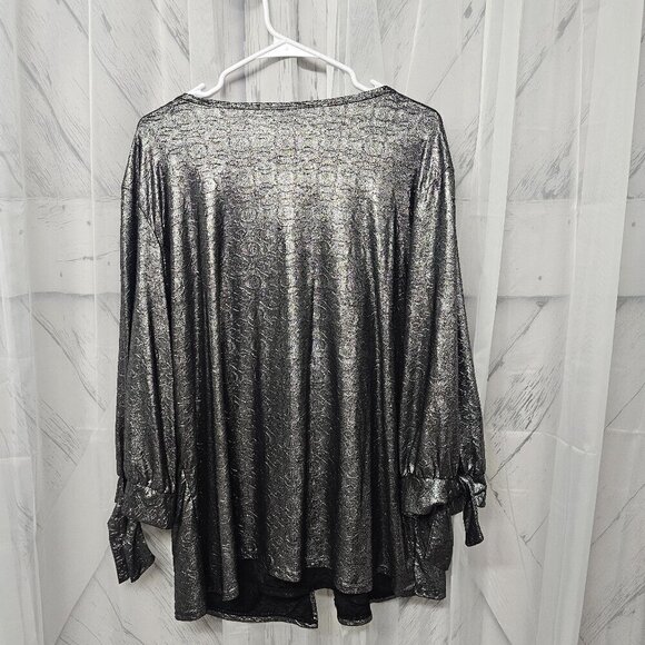 Studio 1940 Blouse Gray Silver Metallic Goth Grunge 26/28W - Picture 8 of 13